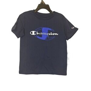 Kids Champion Navy Blue Short‎ Sleeve T-Shirt Size 5 Graphic Logo Tee